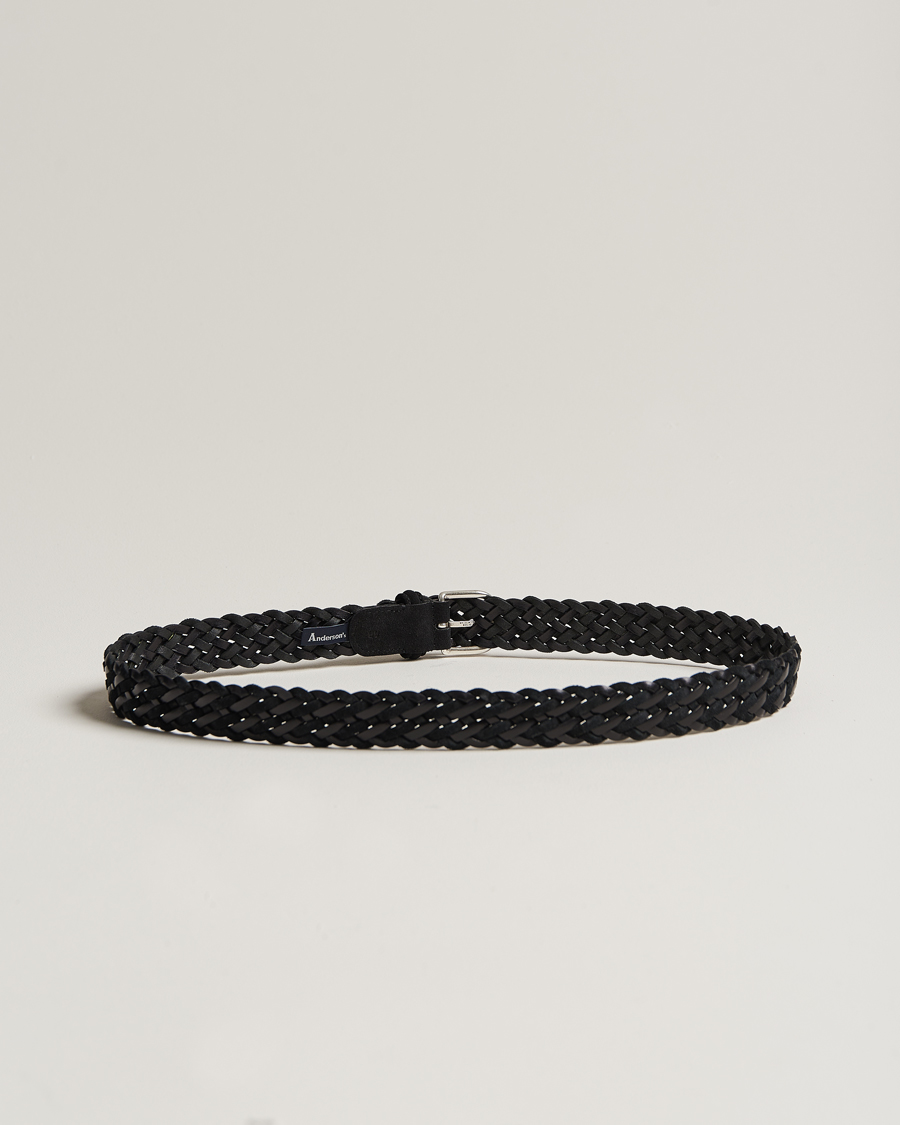 Herr |  | Anderson\'s | Woven Suede/Leather Belt 3 cm Black