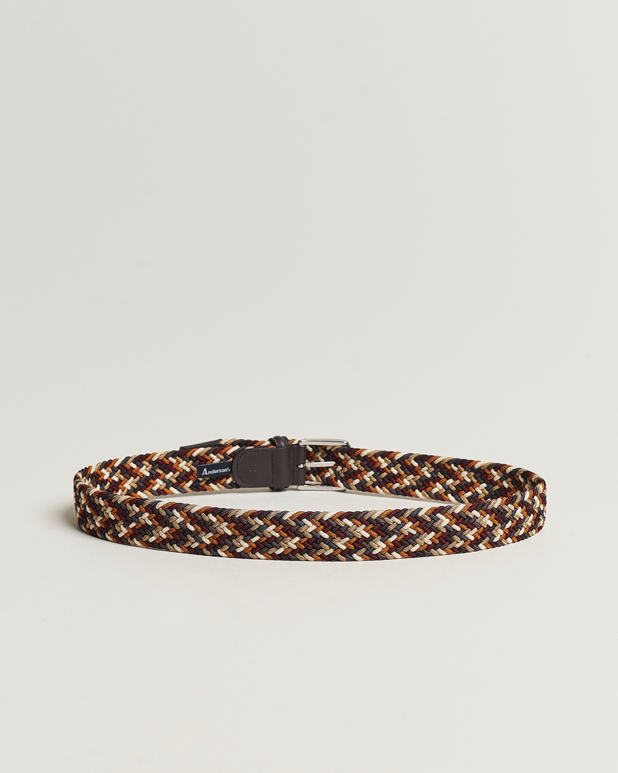 Herren | Geflochtene Gürtel | Anderson's | Stretch Woven 3,5 cm Belt Multi Brown