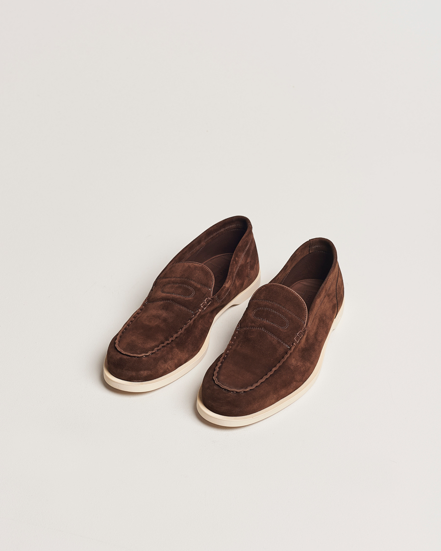 Herren | Handgefertigte Schuhe | John Lobb | Pace Summer Loafer Dark Brown Suede