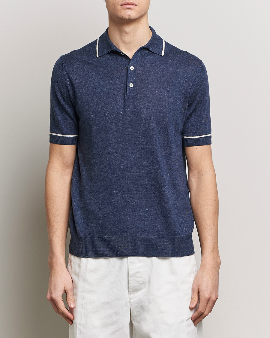 Men | Italian Department | Altea | Linen/Cashmere Contrast Polo Navy