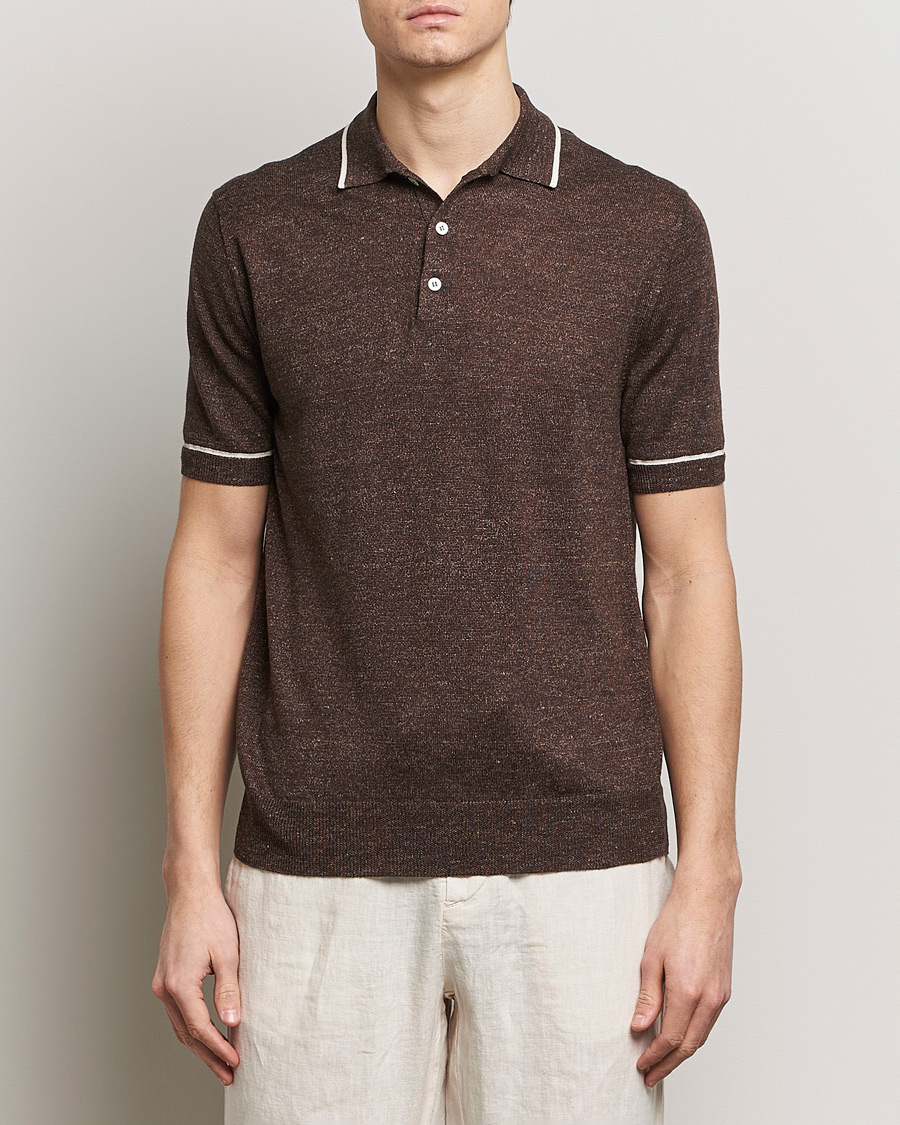 Herren | The Linen Lifestyle | Altea | Linen/Cashmere Contrast Polo Dark Brown