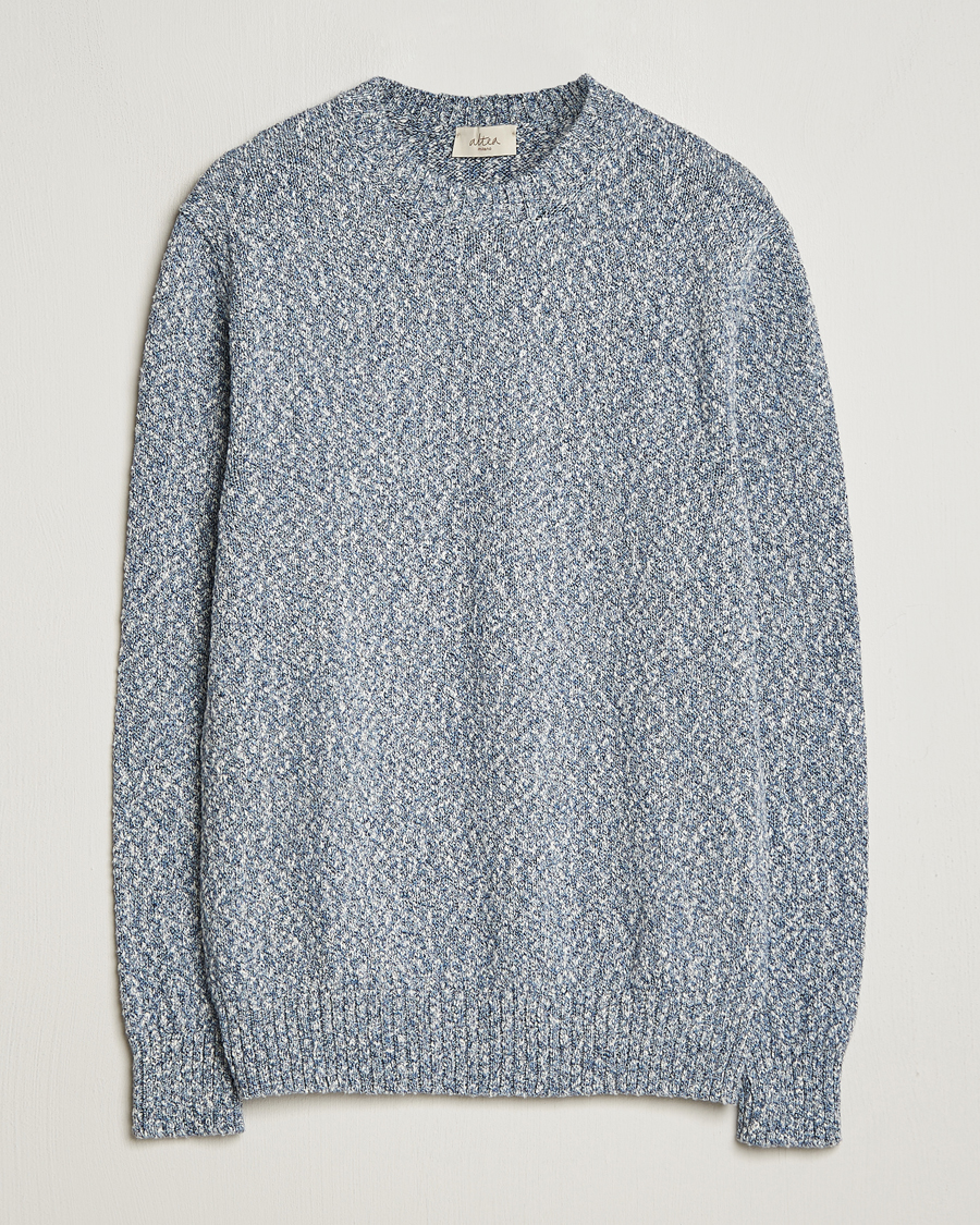 Herren |  | Altea | Cotton Mouline Crew Neck Pullover Blue Melange