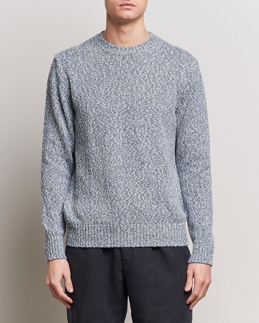 Herren | Pullover | Altea | Cotton Mouline Crew Neck Pullover Blue Melange