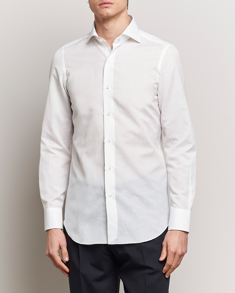 Herren | Finamore Napoli | Finamore Napoli | Milano Slim Linen Dress Shirt White