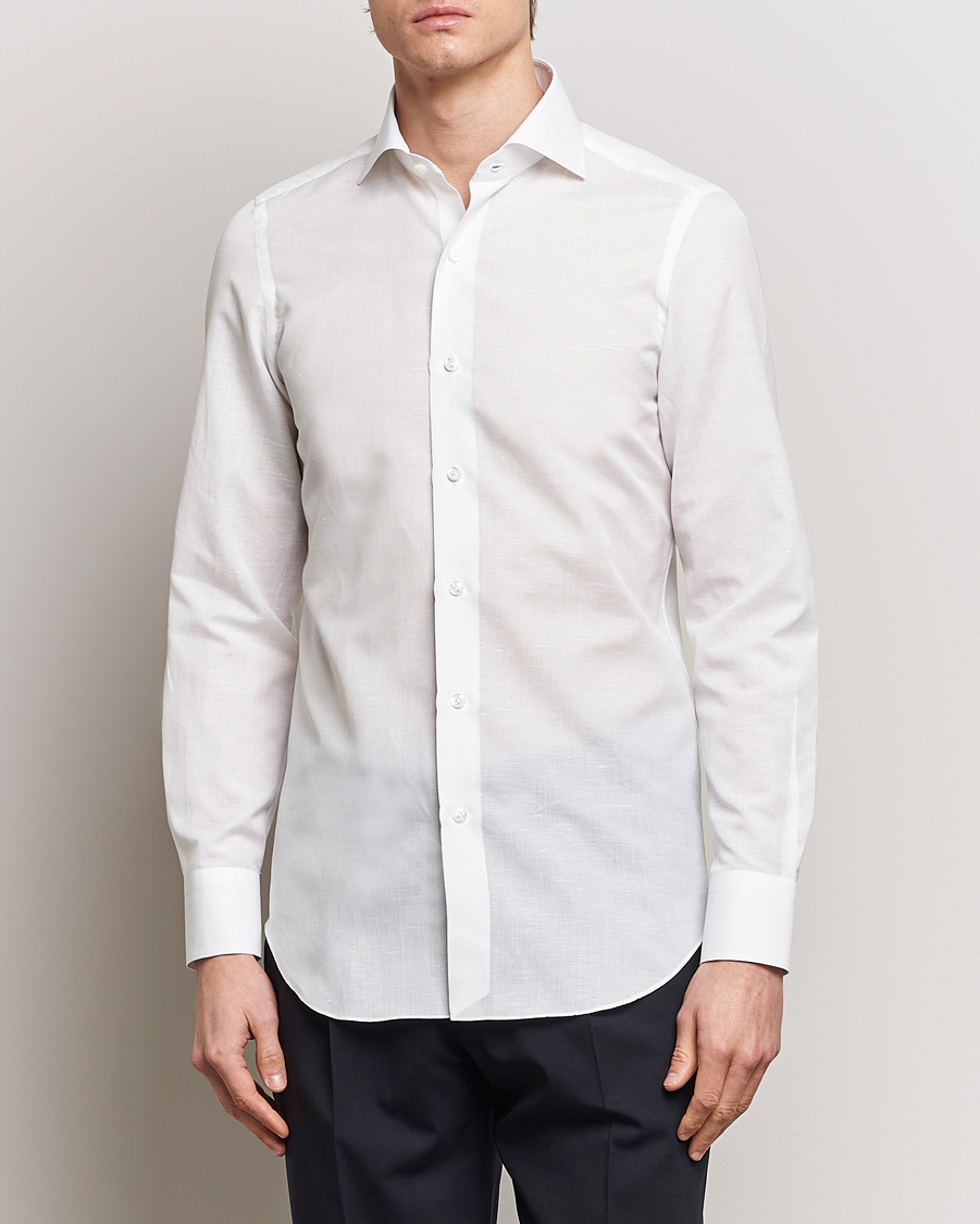 Herren | Hemden | Finamore Napoli | Milano Slim Linen Dress Shirt White