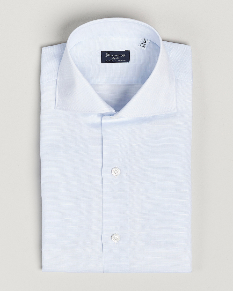 Herren | Hemden | Finamore Napoli | Milano Slim Linen Dress Shirt Light Blue