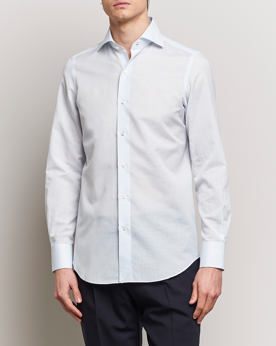 Herren | Hemden | Finamore Napoli | Milano Slim Linen Dress Shirt Light Blue