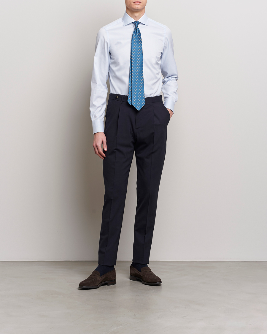 Herren | Businesshemden | Finamore Napoli | Milano Slim Structured Dress Shirt Light Blue