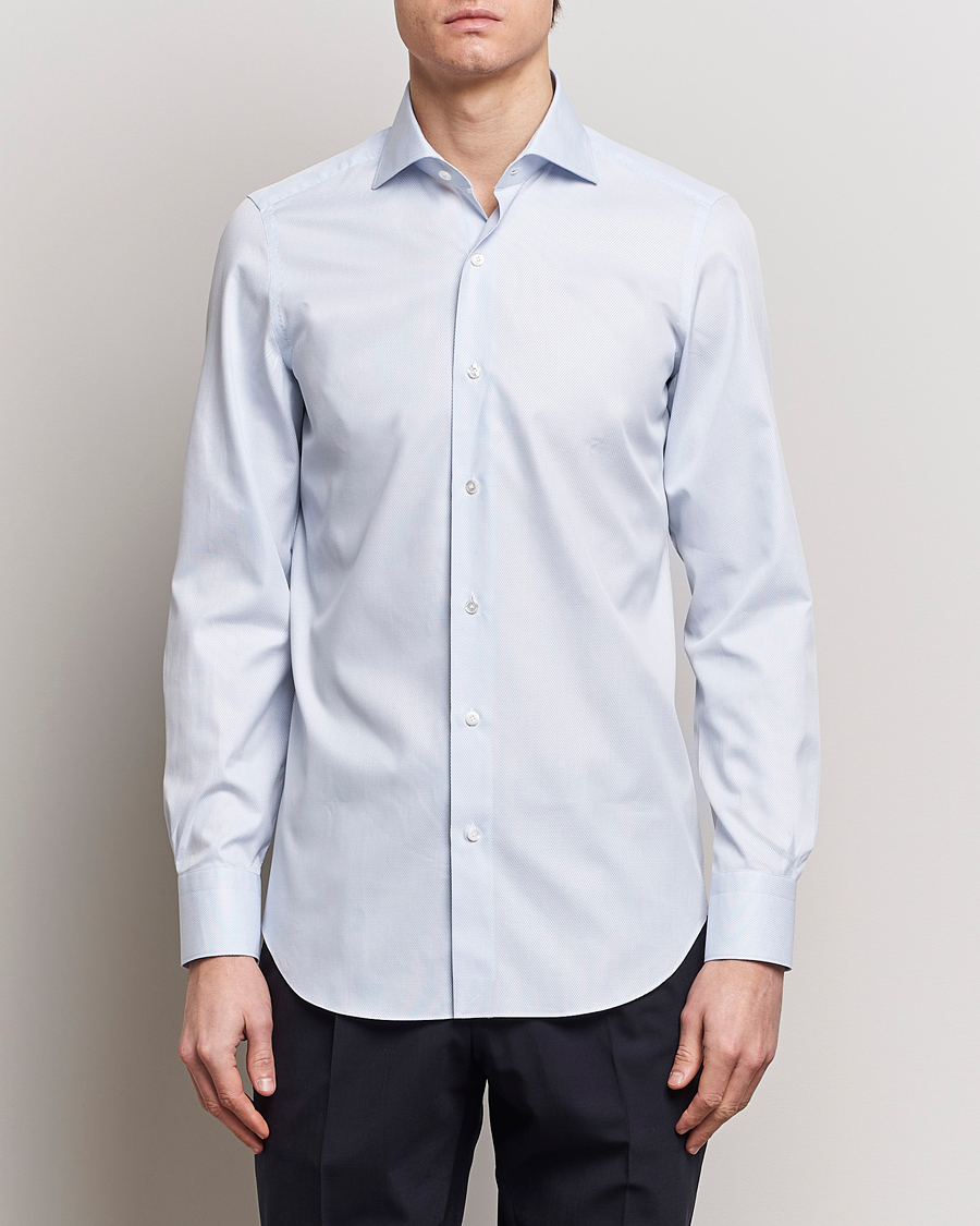 Herren | Italian Department | Finamore Napoli | Milano Slim Structured Dress Shirt Light Blue