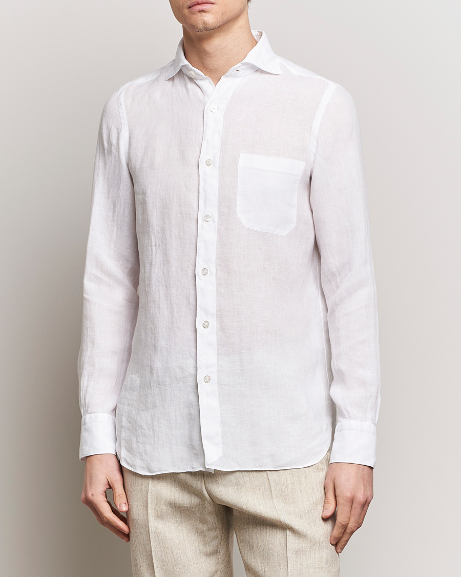 Herren | Leinenhemden | Finamore Napoli | Gaeta Linen Pocket Shirt White