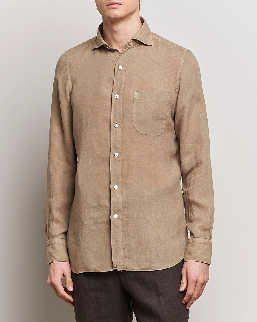 Herren | Hemden | Finamore Napoli | Gaeta Linen Pocket Shirt Taupe
