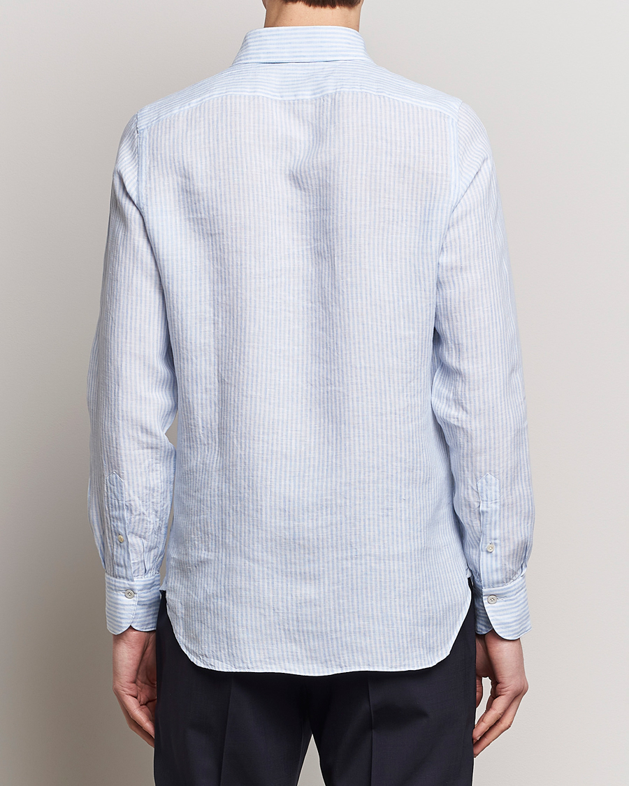 Herren | Hemden | Finamore Napoli | Gaeta Striped Linen Pocket Shirt Light Blue