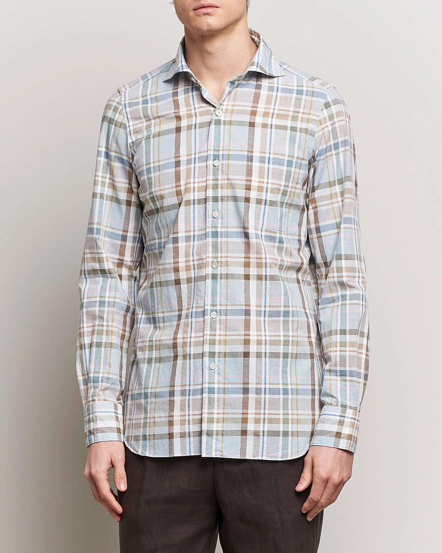 Herren | Hemden | Finamore Napoli | Gaeta Cotton/Linen Pocket Shirt Beige Check