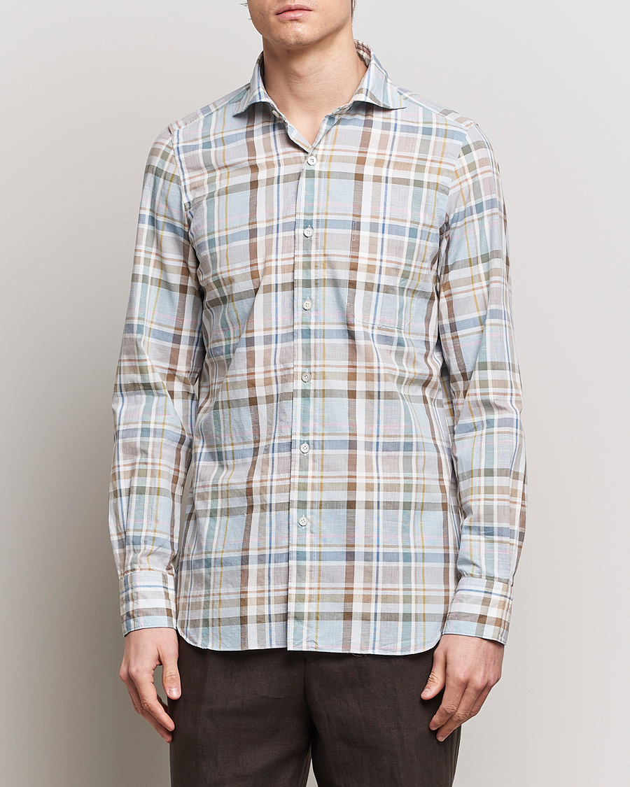 Herren | Italian Department | Finamore Napoli | Gaeta Cotton/Linen Pocket Shirt Beige Check