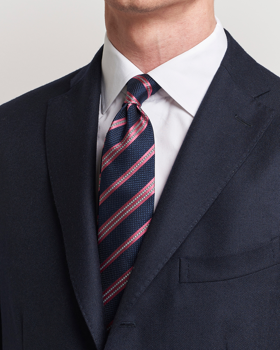 Herren | Finamore Napoli Jacquard Regimental Stripe Silk Tie Navy/Red | Finamore Napoli | Jacquard Regimental Stripe Silk Tie Navy/Red