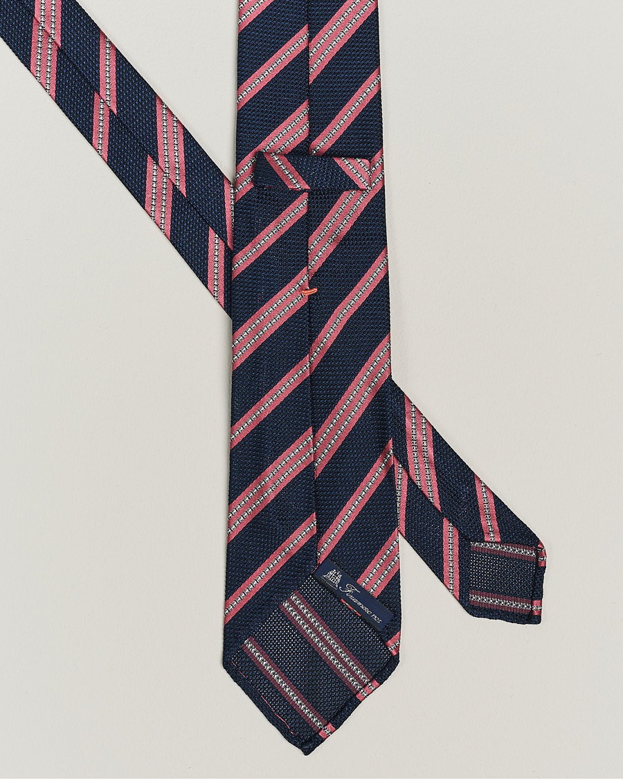 Herren |  | Finamore Napoli | Jacquard Regimental Stripe Silk Tie Navy/Red