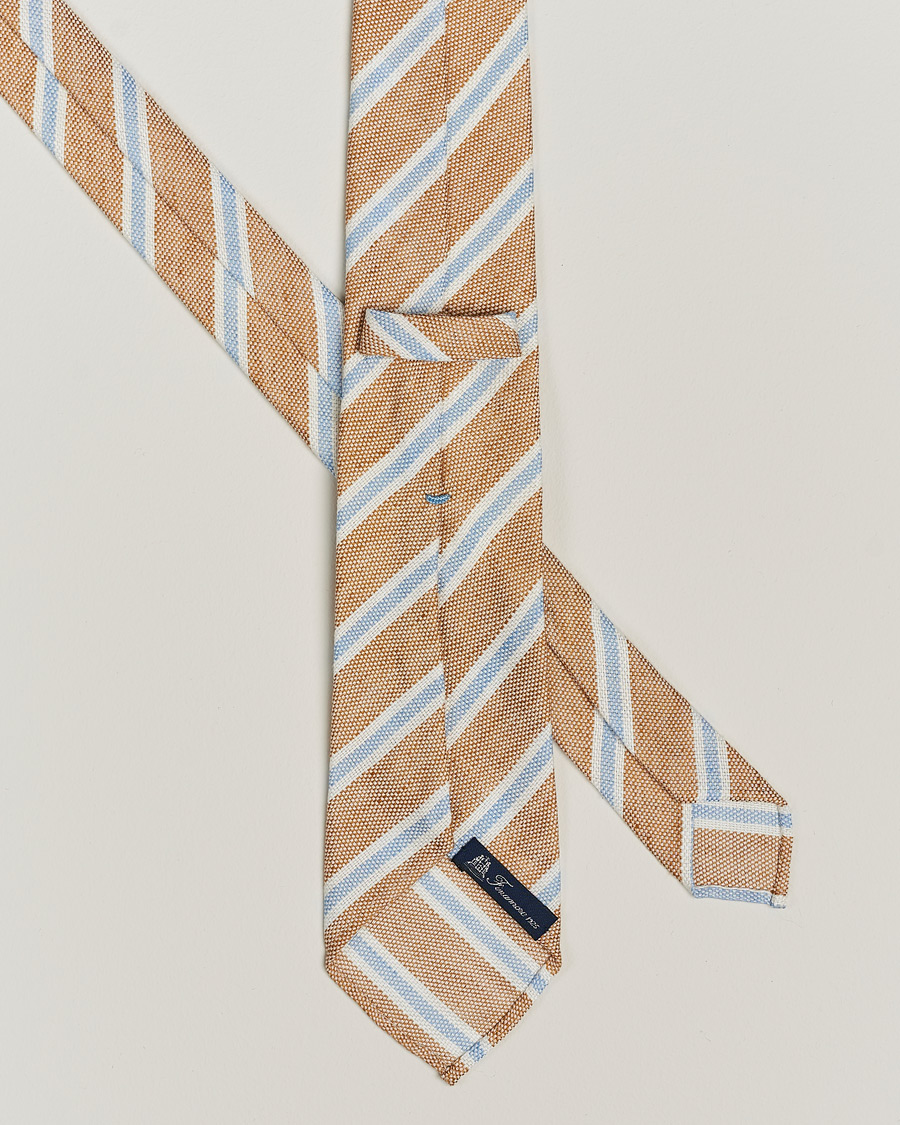 Herren | Finamore Napoli Regimental Stripe Linen Tie Beige/Blue | Finamore Napoli | Regimental Stripe Linen Tie Beige/Blue