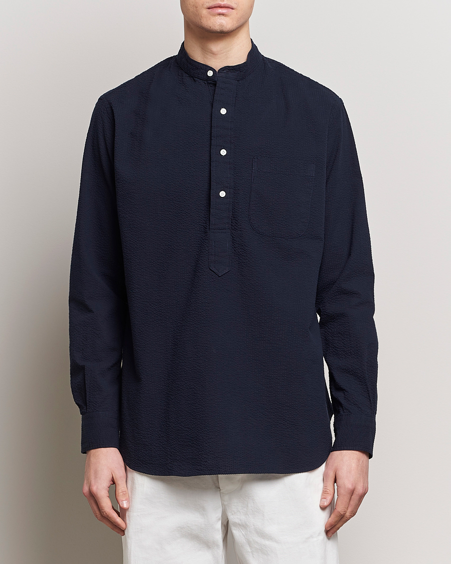 Herren | Freizeithemden | Gitman Vintage | Tonal Seersucker Popover Shirt Navy