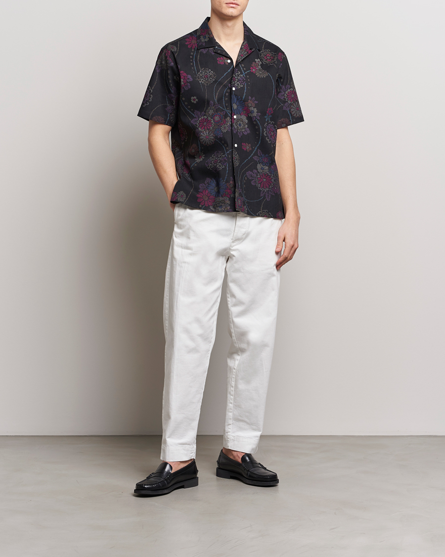 Herren | Hemden | Gitman Vintage | Japanese Floral Jacquard Camp Shirt Black