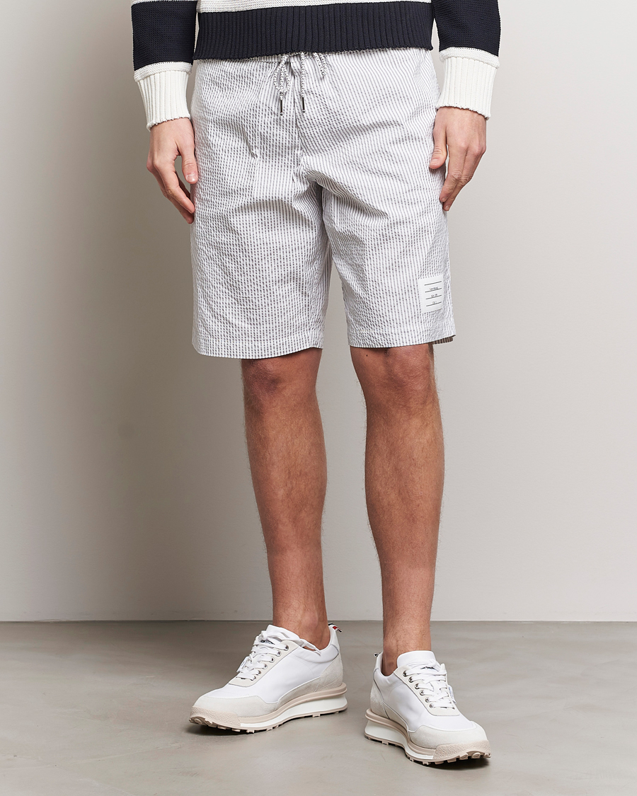 Herren | Drawstringshorts | Thom Browne | Seersucker Drawstring Board Shorts Light Grey