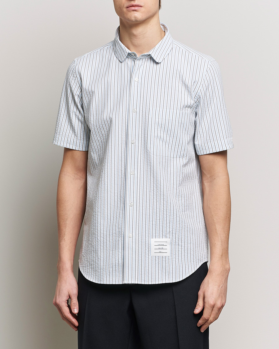 Men |  | Thom Browne | Short Sleeve Seersucker Shirt Light Blue