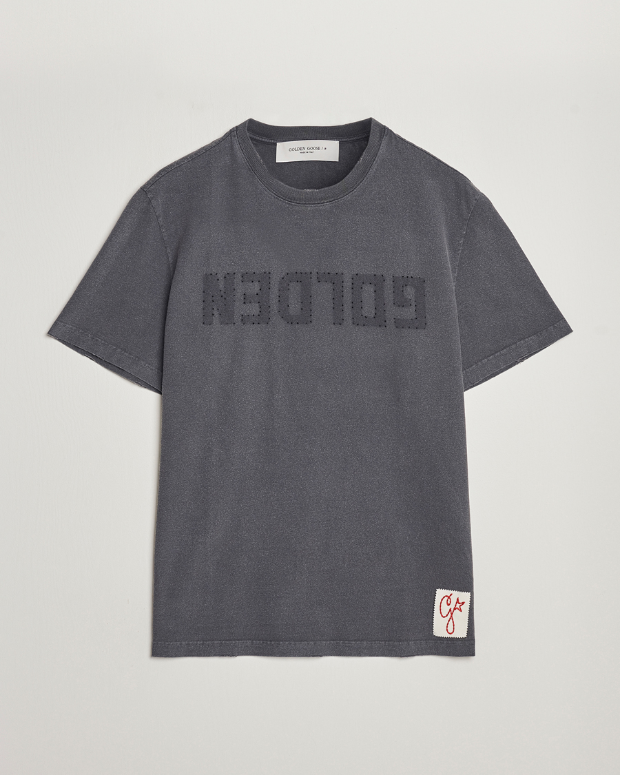 Herren | T-Shirts | Golden Goose | Deluxe Brand Distressed Cotton Logo T-Shirt Anthracite