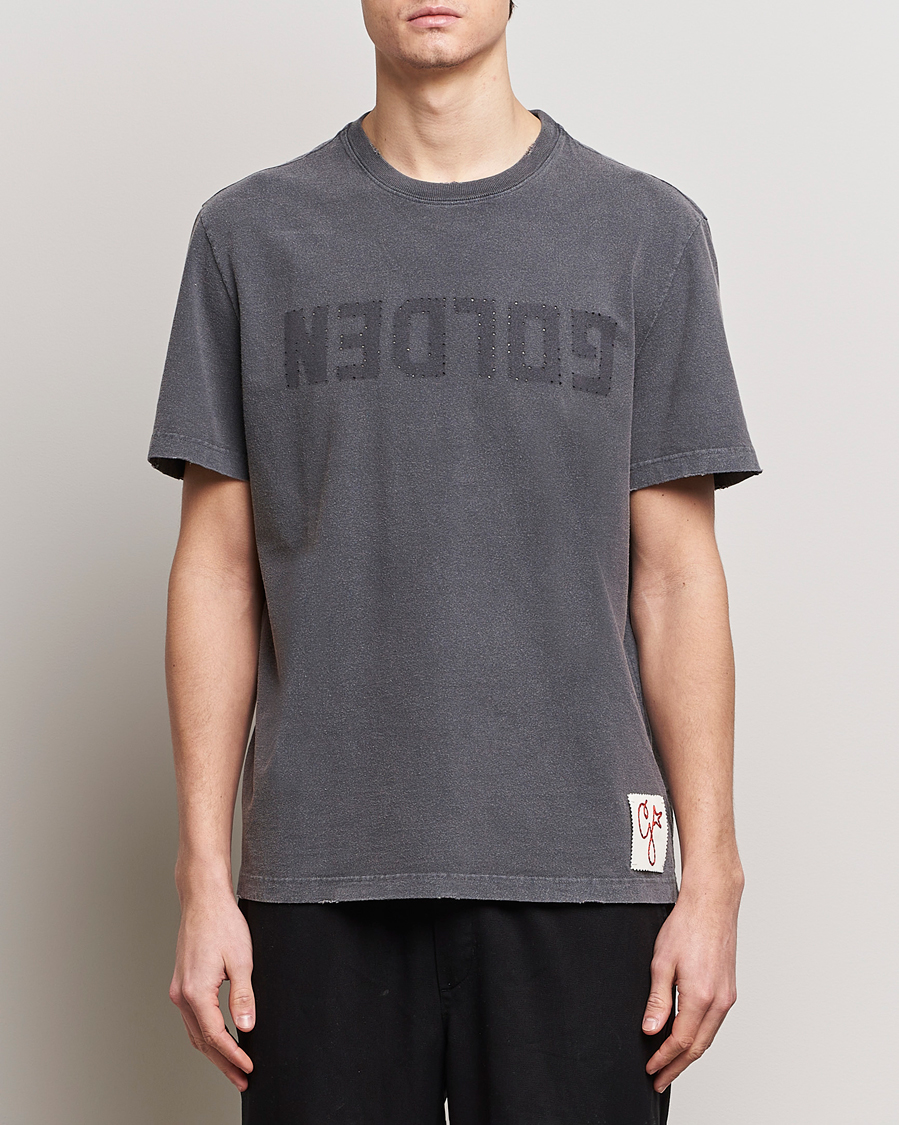 Herren | T-Shirts | Golden Goose | Deluxe Brand Distressed Cotton Logo T-Shirt Anthracite