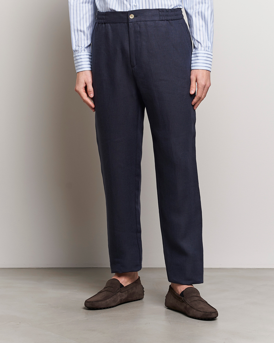 Herren |  | Etro | Linen Drawstring Trousers Navy