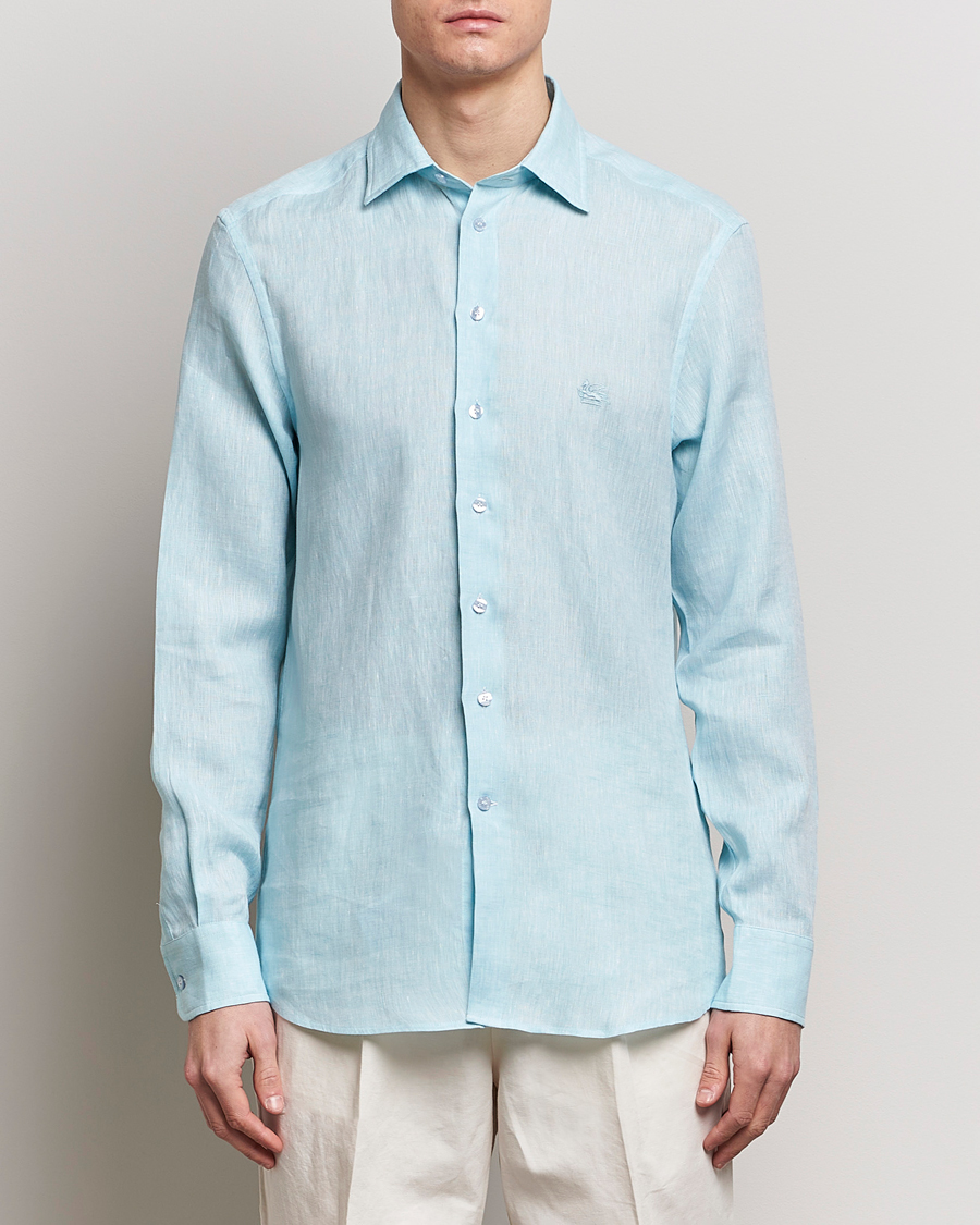 Herren |  | Etro | Slim Fit Linen Shirt Light Blue