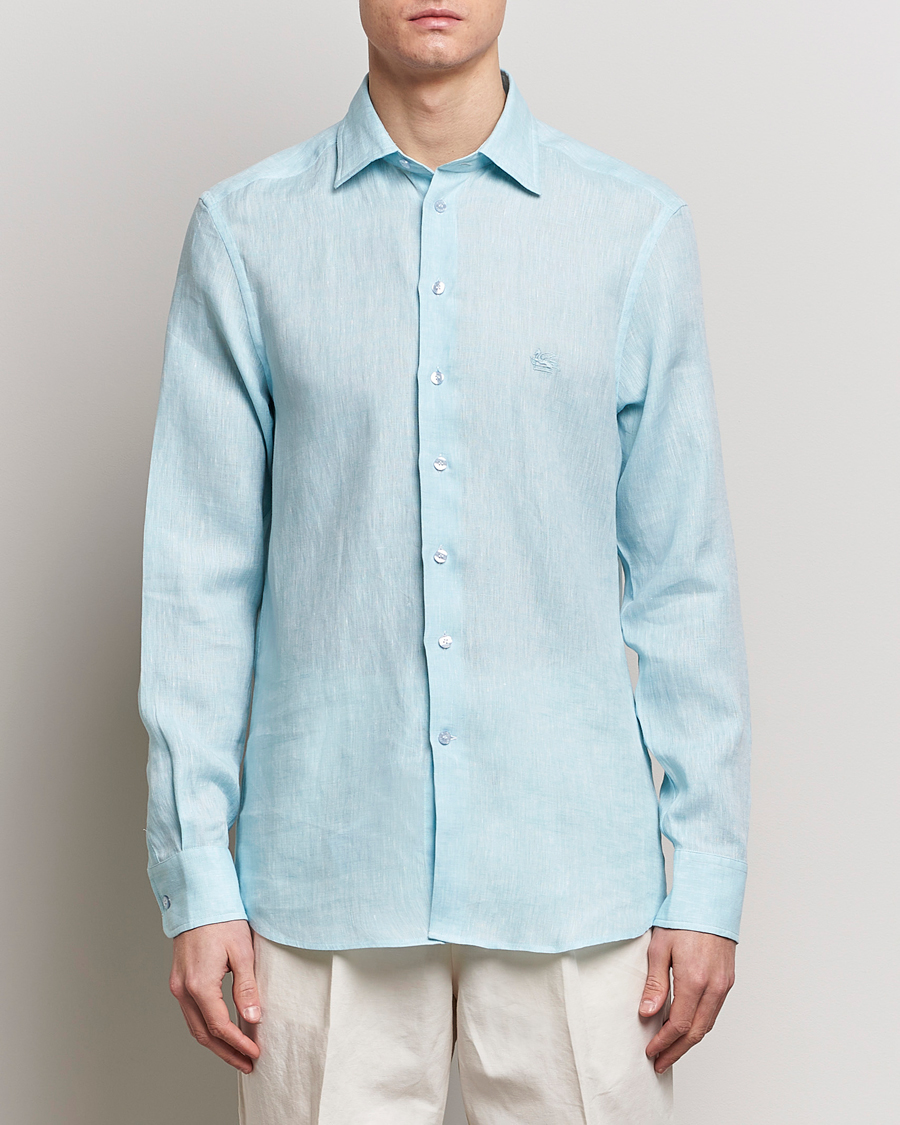 Men |  | Etro | Slim Fit Linen Shirt Light Blue