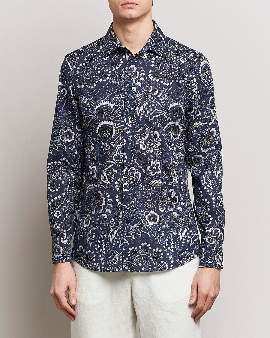 Herren | Italian Department | Etro | Slim Fit Floral Print Shirt Navy