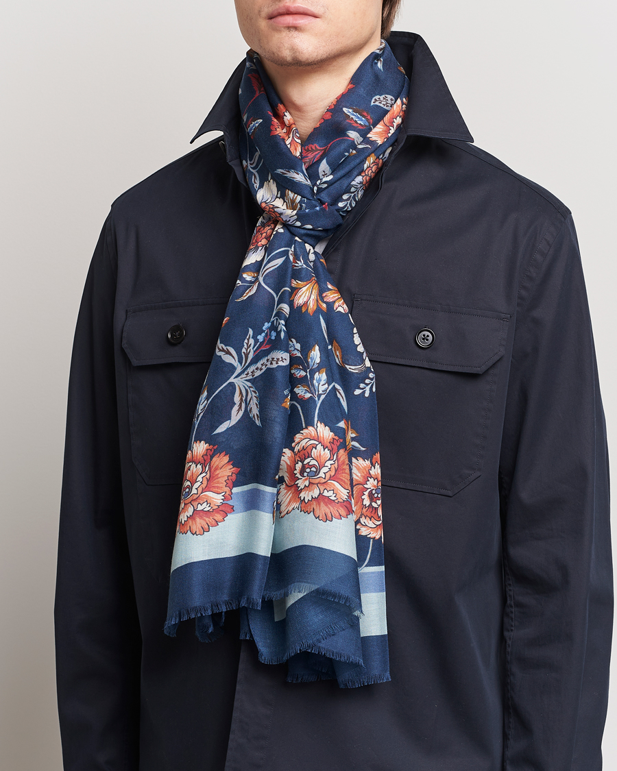 Herren | Etro Modal/Cashmere Printed Scarf Dark Blue | Etro | Modal/Cashmere Printed Scarf Dark Blue