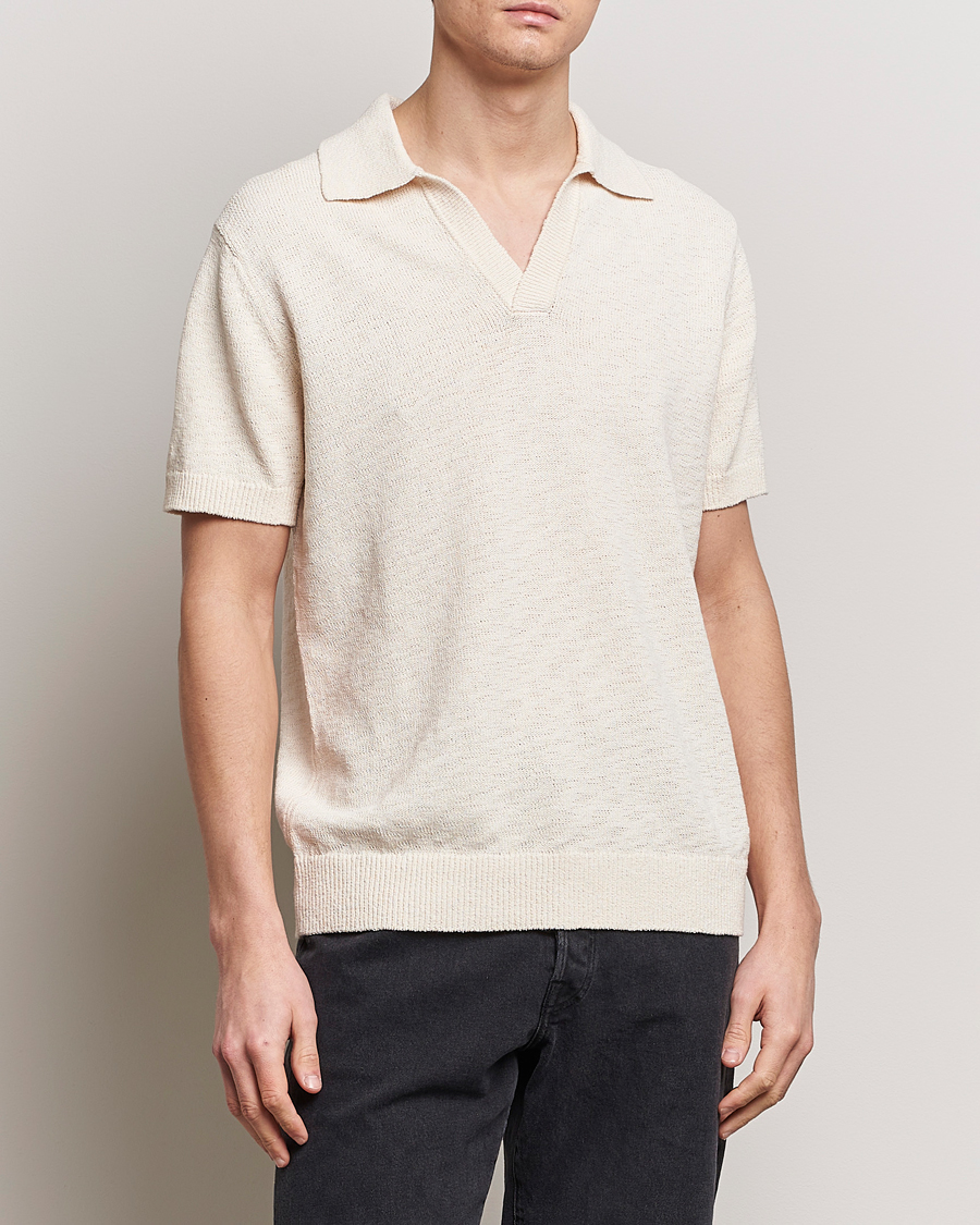 Herr |  | NN07 | Ryan Open Collar Knitted Polo Off White