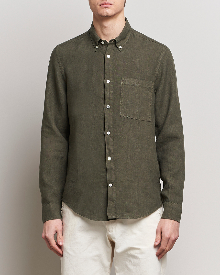 Herren | Business & Beyond | NN07 | Arne Linen Shirt Capers Green