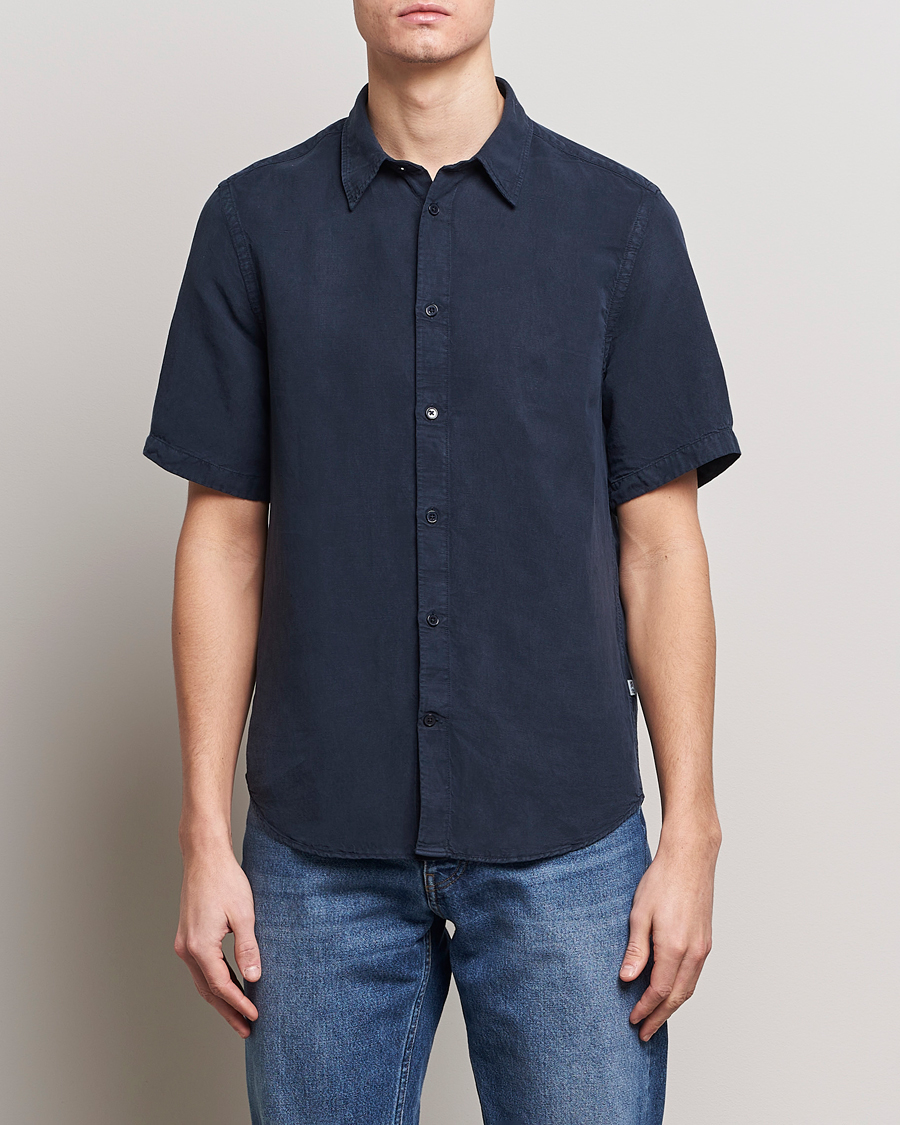 Herren | Business & Beyond | NN07 | Arne Tencel/Linen Short Sleeve Shirt Navy Blue