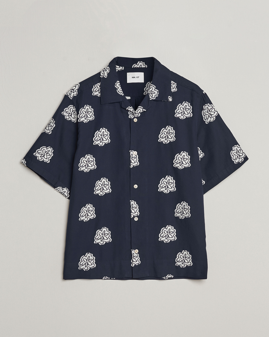 Herren | Hemden | NN07 | Leo Printed Short Sleeve Shirt Navy Blue