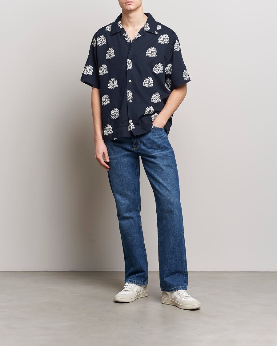 Herren | Hemden | NN07 | Leo Printed Short Sleeve Shirt Navy Blue