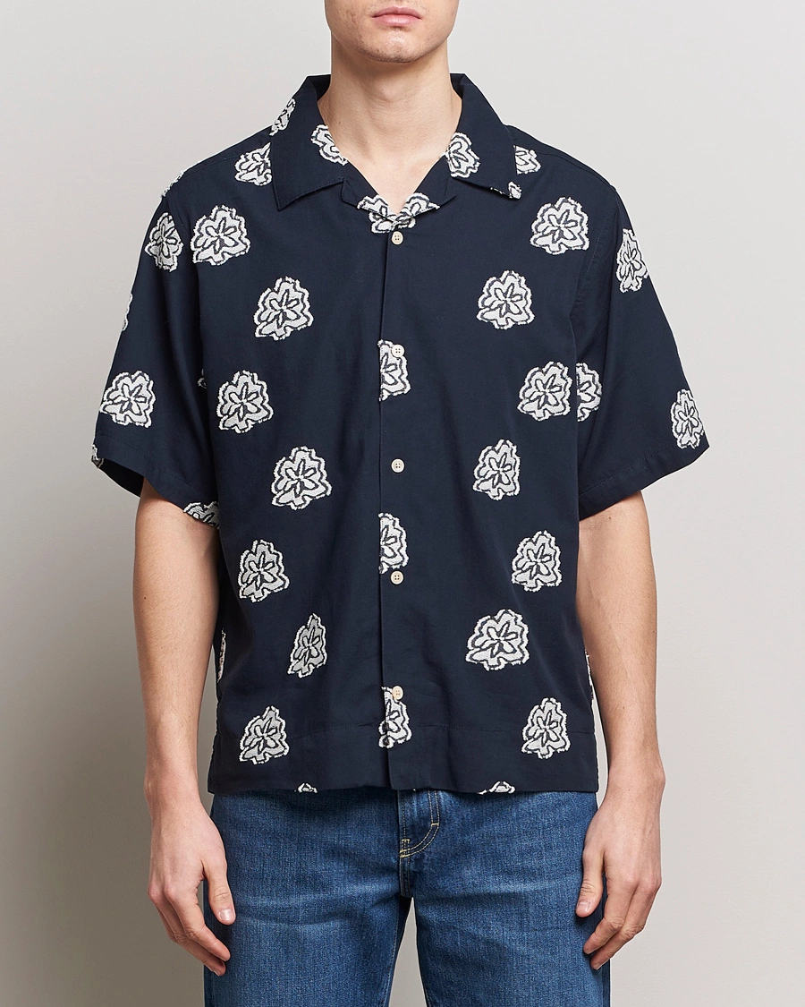 Herren | Hemden | NN07 | Leo Printed Short Sleeve Shirt Navy Blue