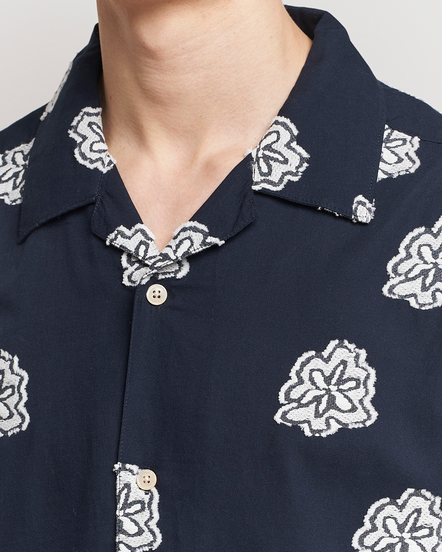 Herren | Hemden | NN07 | Leo Printed Short Sleeve Shirt Navy Blue