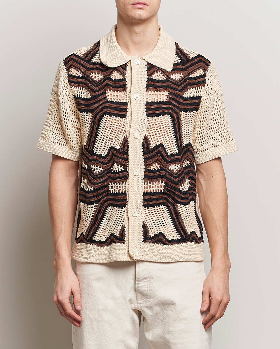 Herre | Business & Beyond | NN07 | Nolan Croche Knitted Short Sleeve Shirt Ecru