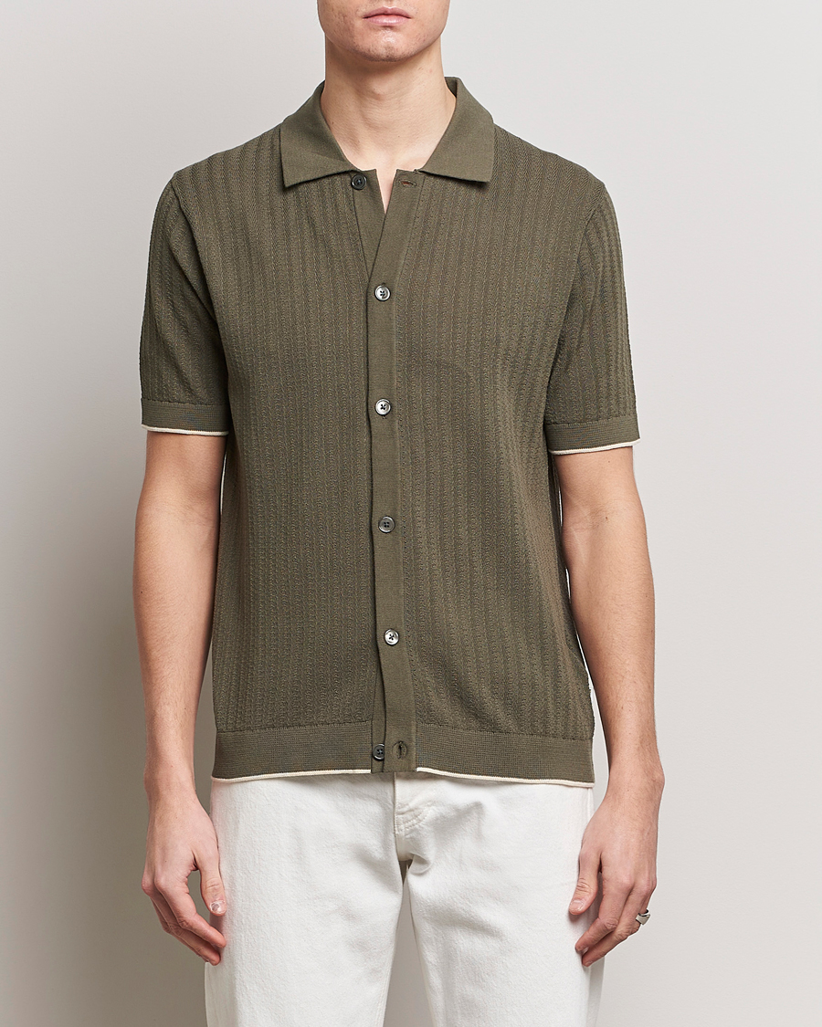 Herren | Treue-Rabatt für Stammkunden | NN07 | Nalo Structured Knitted Short Sleeve Shirt Green