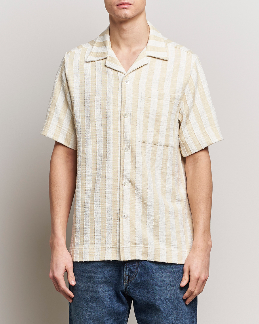 Herren | Freizeithemden | NN07 | Julio Striped Short Sleeve Shirt Khaki/White