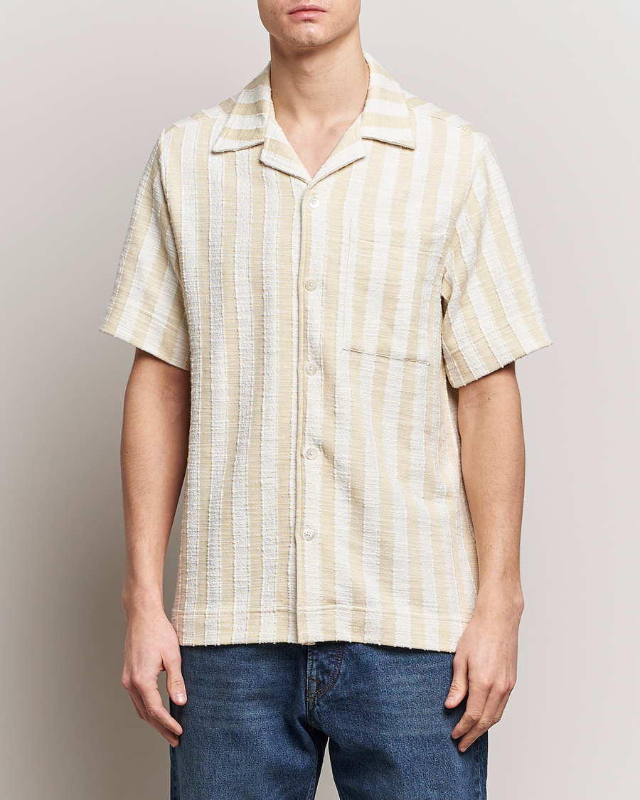 Herr | NN07 | NN07 | Julio Striped Short Sleeve Shirt Khaki/White