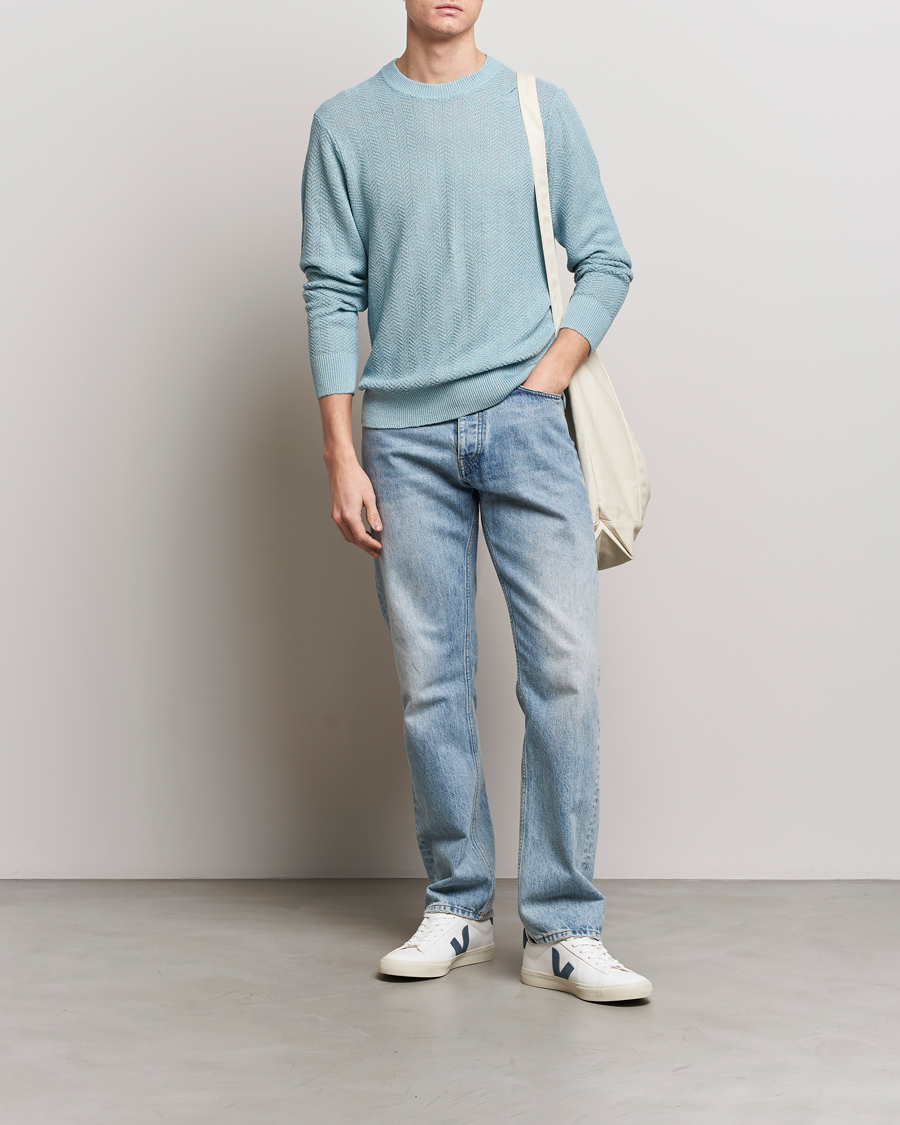 Herren | Pullover | NN07 | Jaden Knitted Linen Crew Neck Sweater Winter Sky