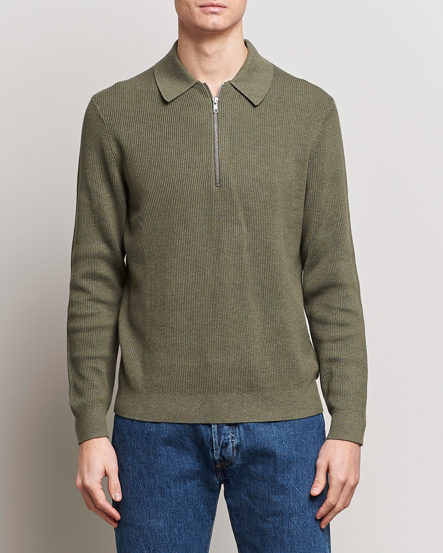 Herren | Treue-Rabatt für Stammkunden | NN07 | Hansie Knitted Half Zip Capers Green