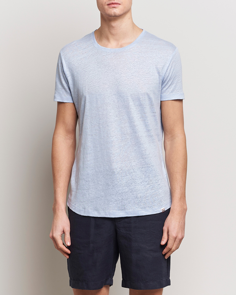 Herren | Kurzarm T-Shirt | Orlebar Brown | OB Linen Crew Neck Tee Soft Blue