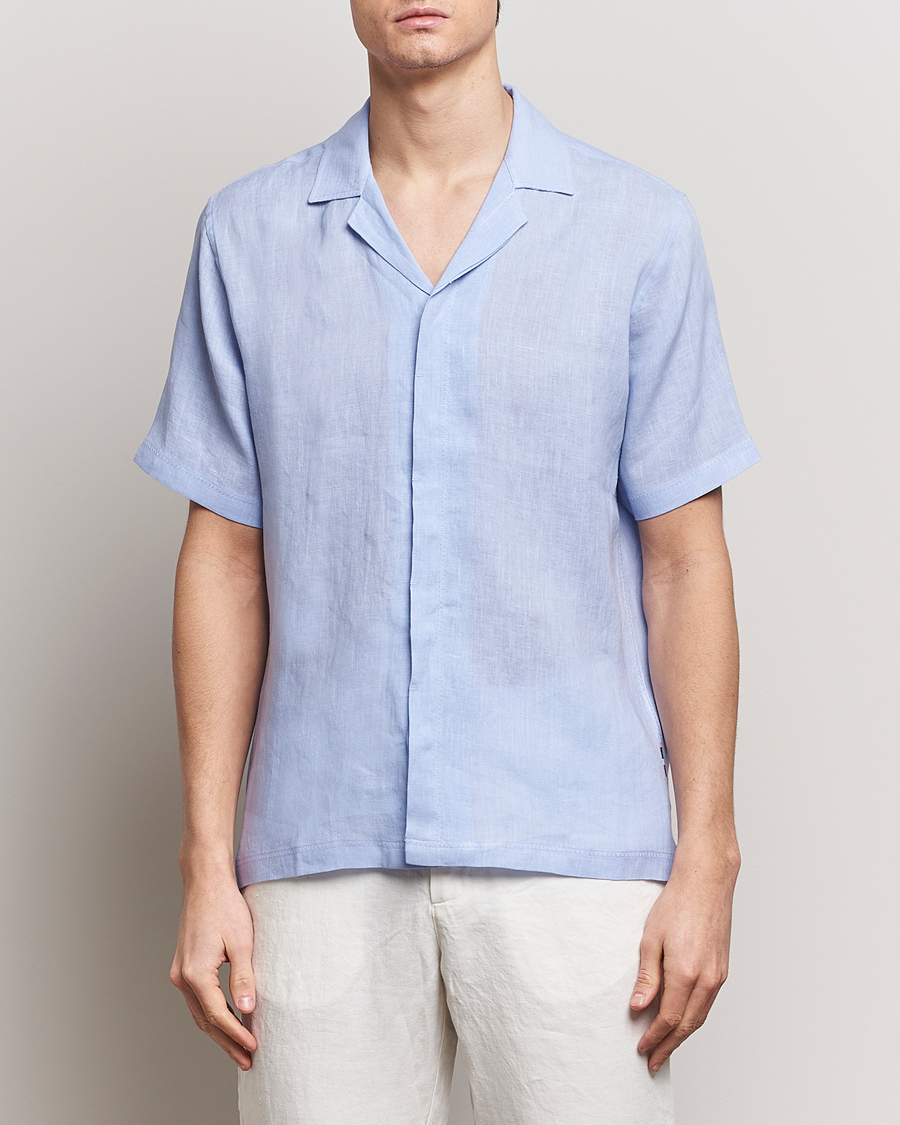 Men | Linen Shirts | Orlebar Brown | Maitan Short Sleeve Linen Shirt Soft Blue