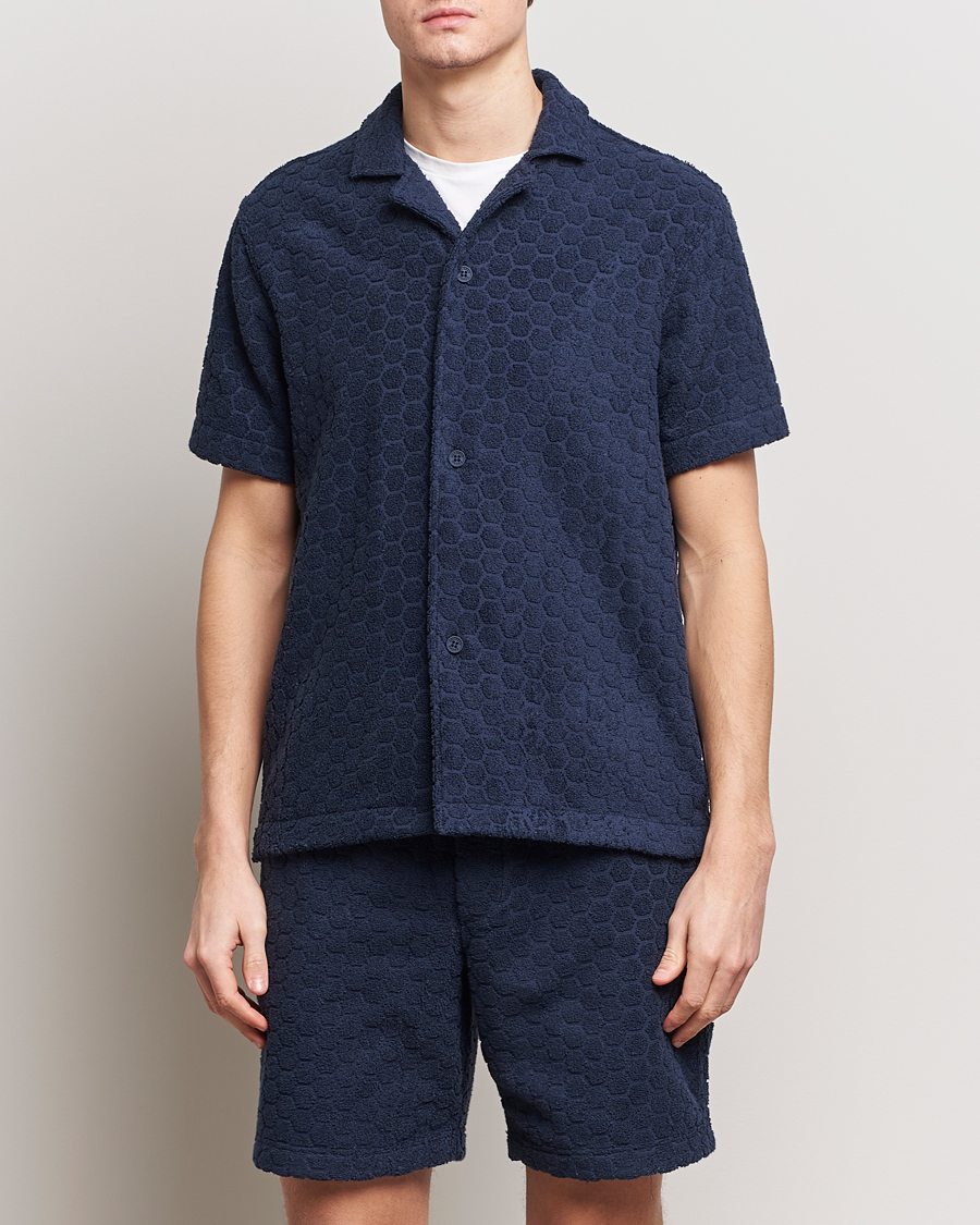 Herren | Kategorie | Orlebar Brown | Howell Atom Towelling Short Sleeve Shirt Night Iris