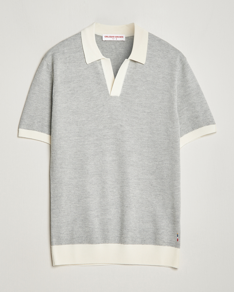 Herren | Poloshirts | Orlebar Brown | Horton Contrast Knitted Polo White/Grey