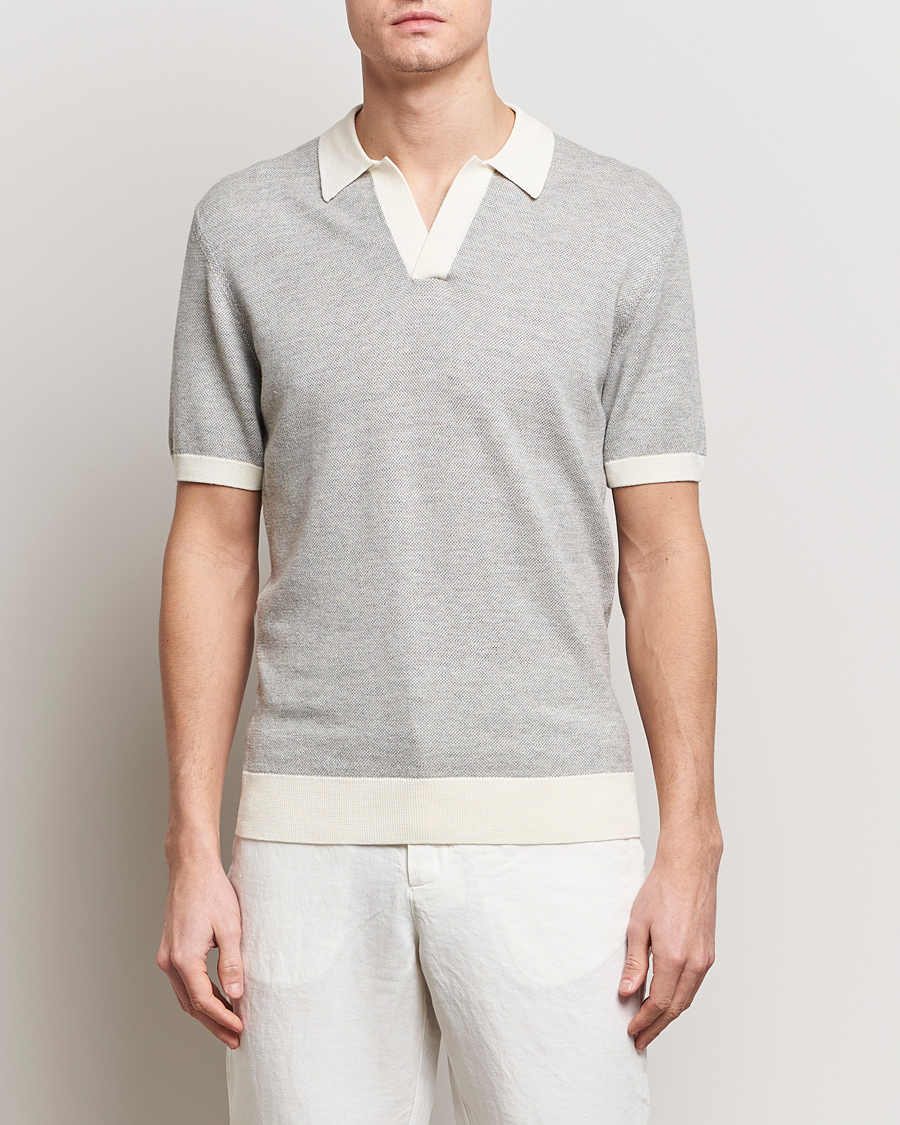 Herren | Kurzarm-Poloshirts | Orlebar Brown | Horton Contrast Knitted Polo White/Grey